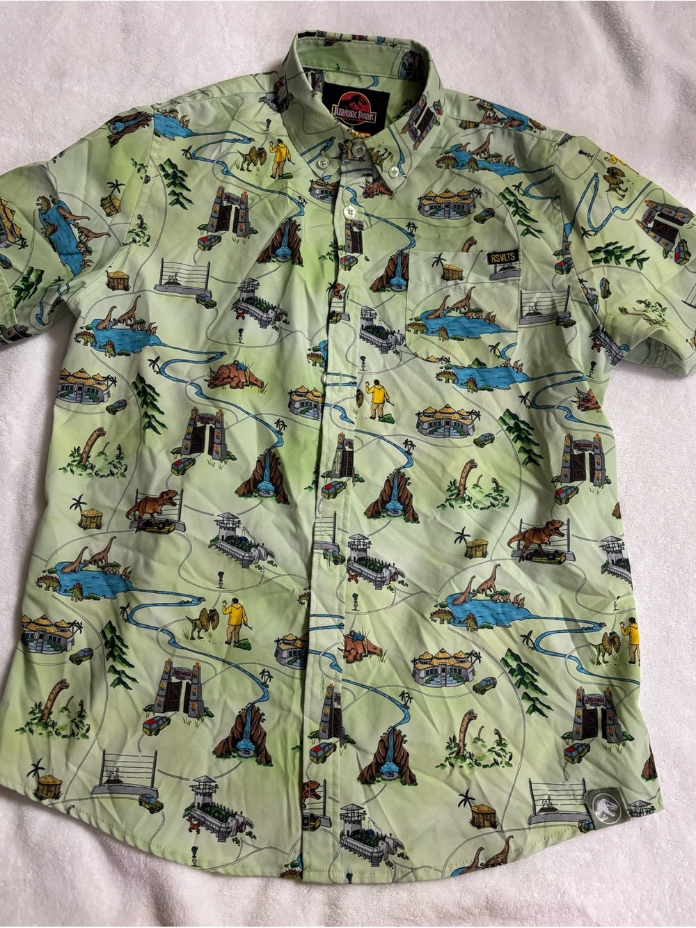 RSVLTS Light Green Short-Sleeve Button-Up with Scenic Print